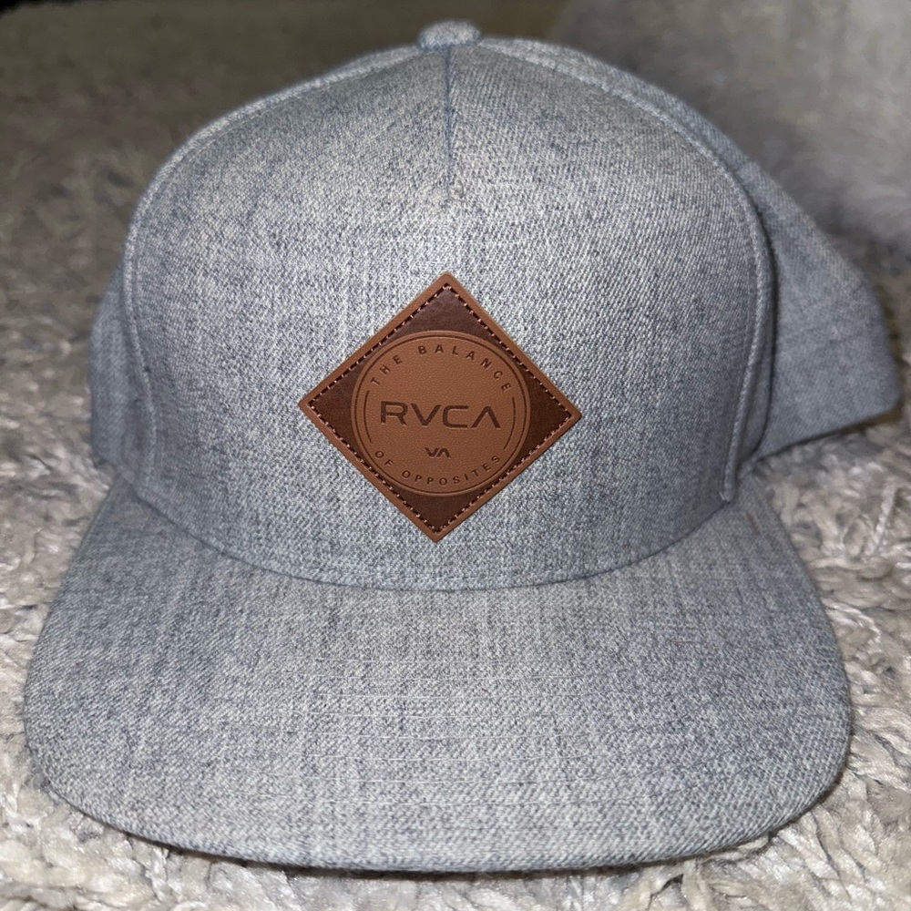 RVCA Heather Gray SnapBack  with Brown Leather Patch